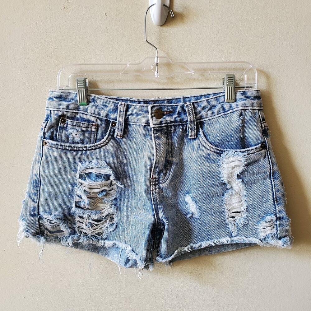 Goldie Womens Distressed Denim Jean Shorts 30" waist Blue